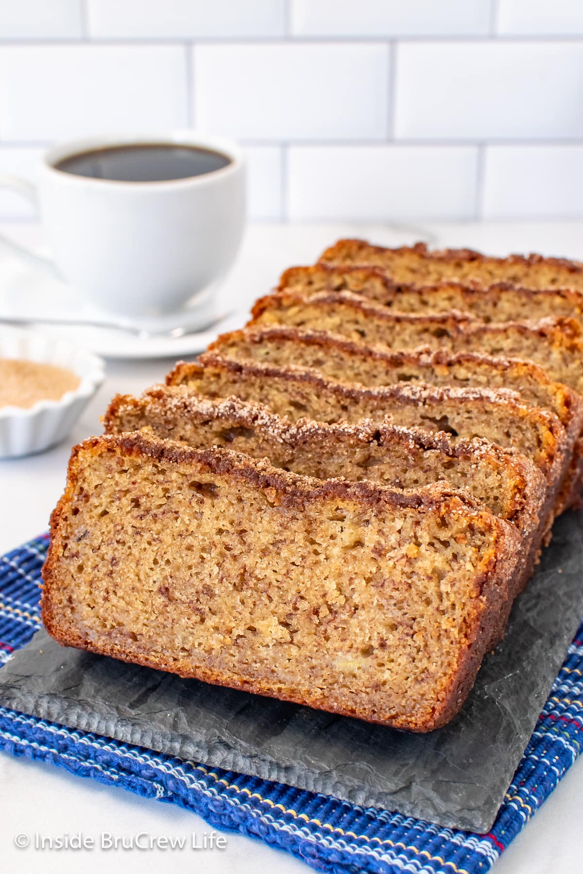 Slices of sweet bread on a tray.