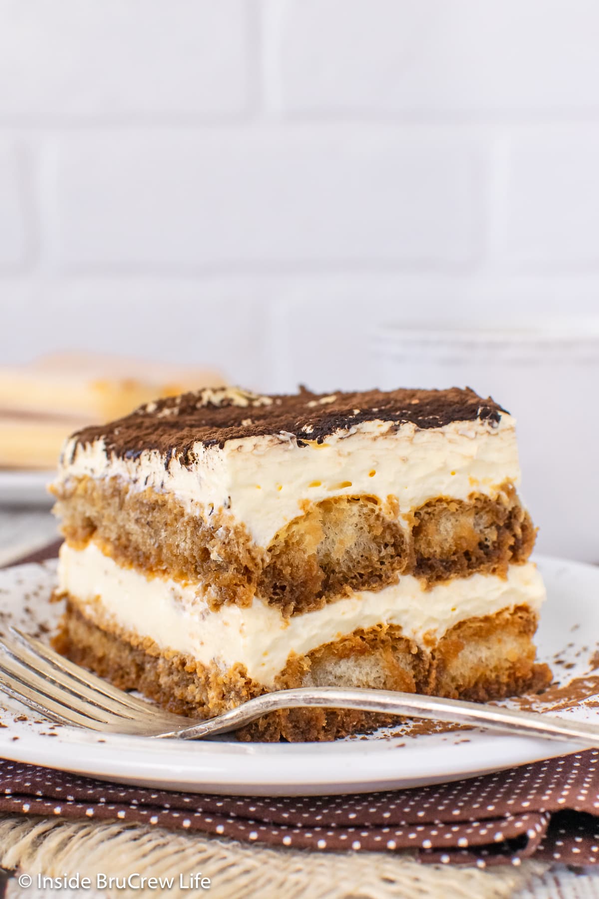 A square of no bake coffee dessert on a plate.