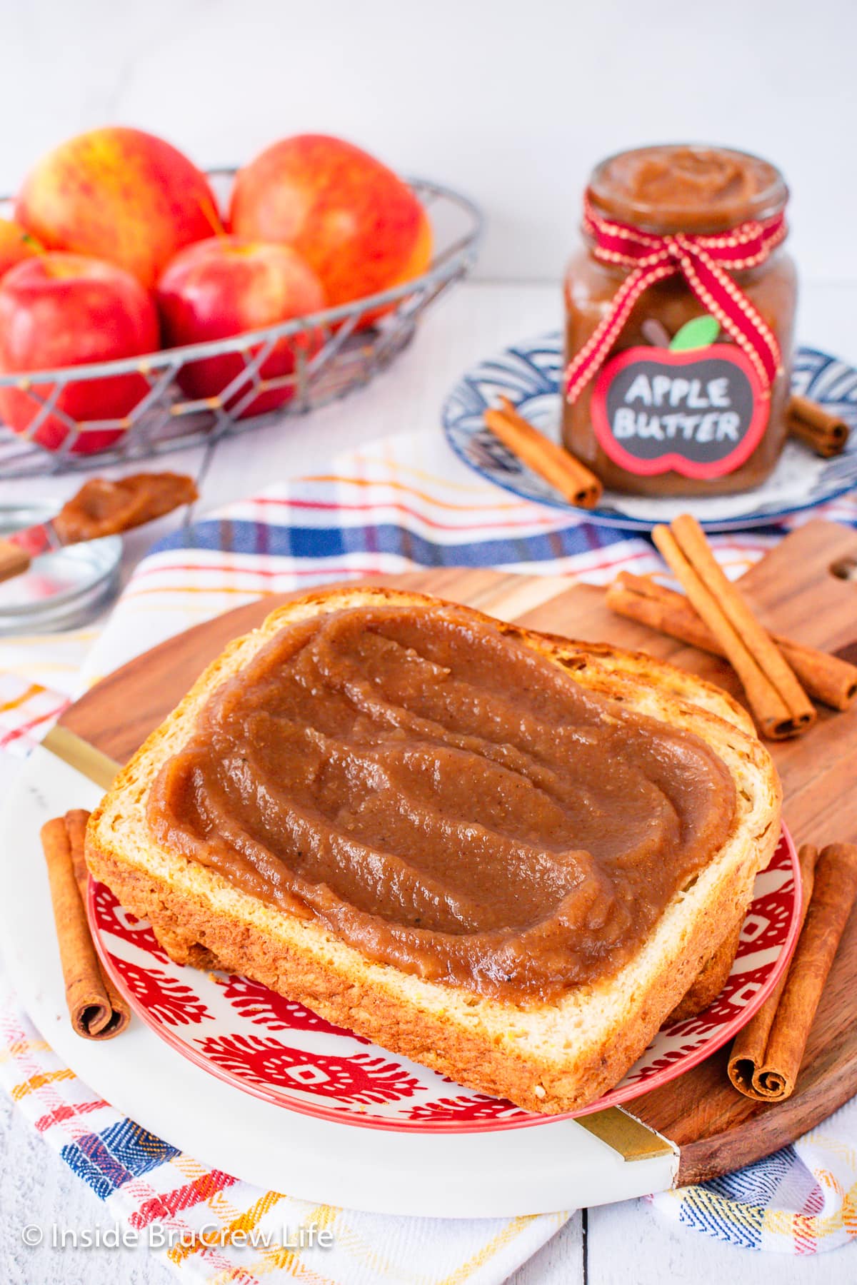 A piece of toast on a plate.