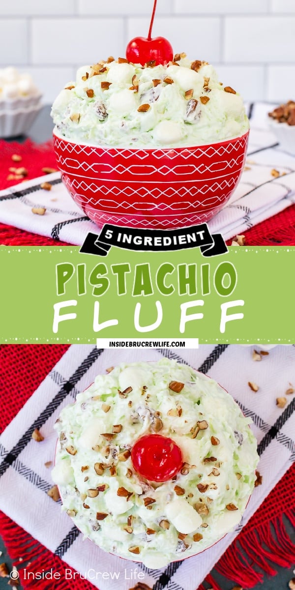 Two pictures of pistachio fluff collaged together with a green text box.