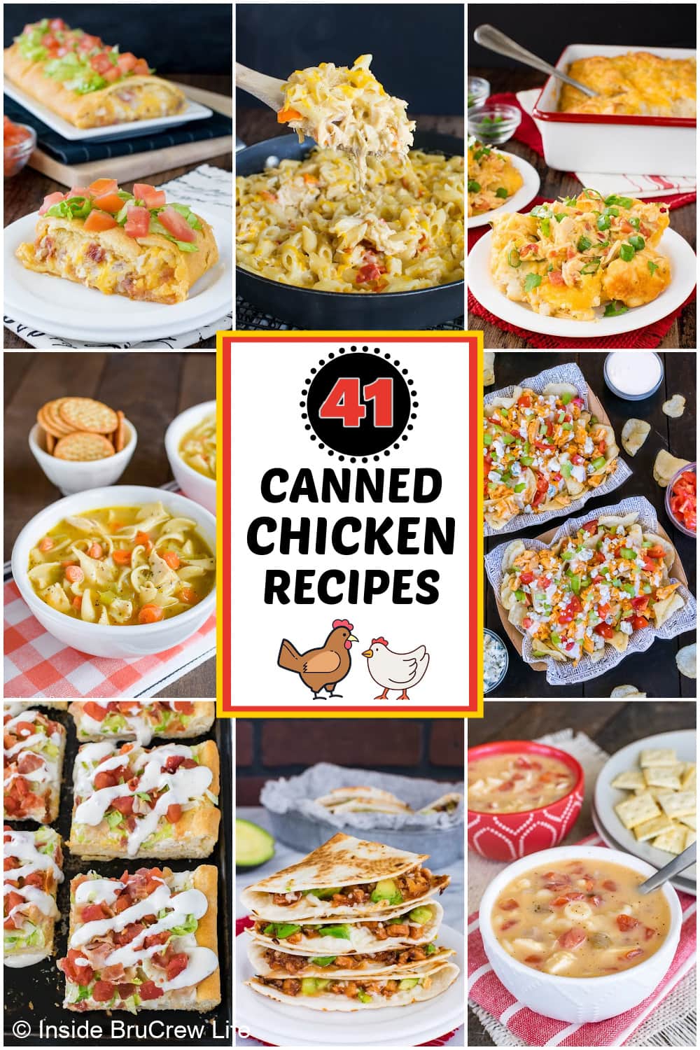 A collage of chicken recipes with a white text box.