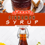 Two pictures of maple syrup with an orange text box.