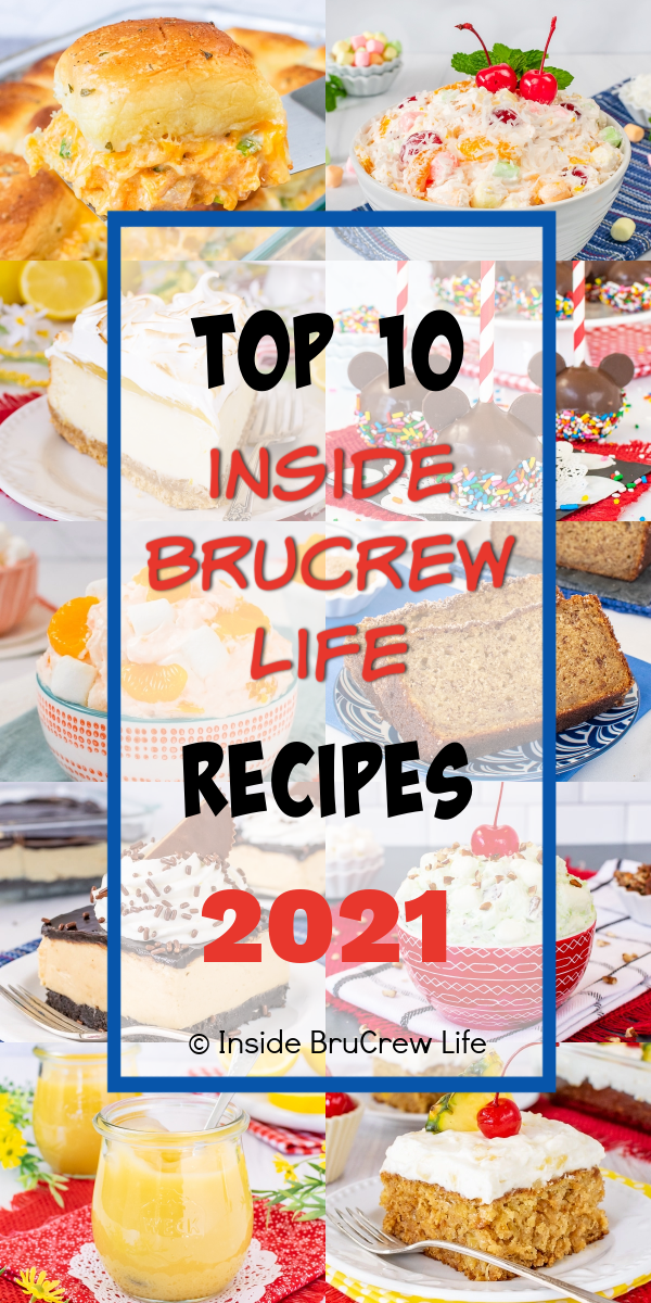 A large collage of the top ten recipes from 2012 on Inside BruCrew Life with a text box overlay.