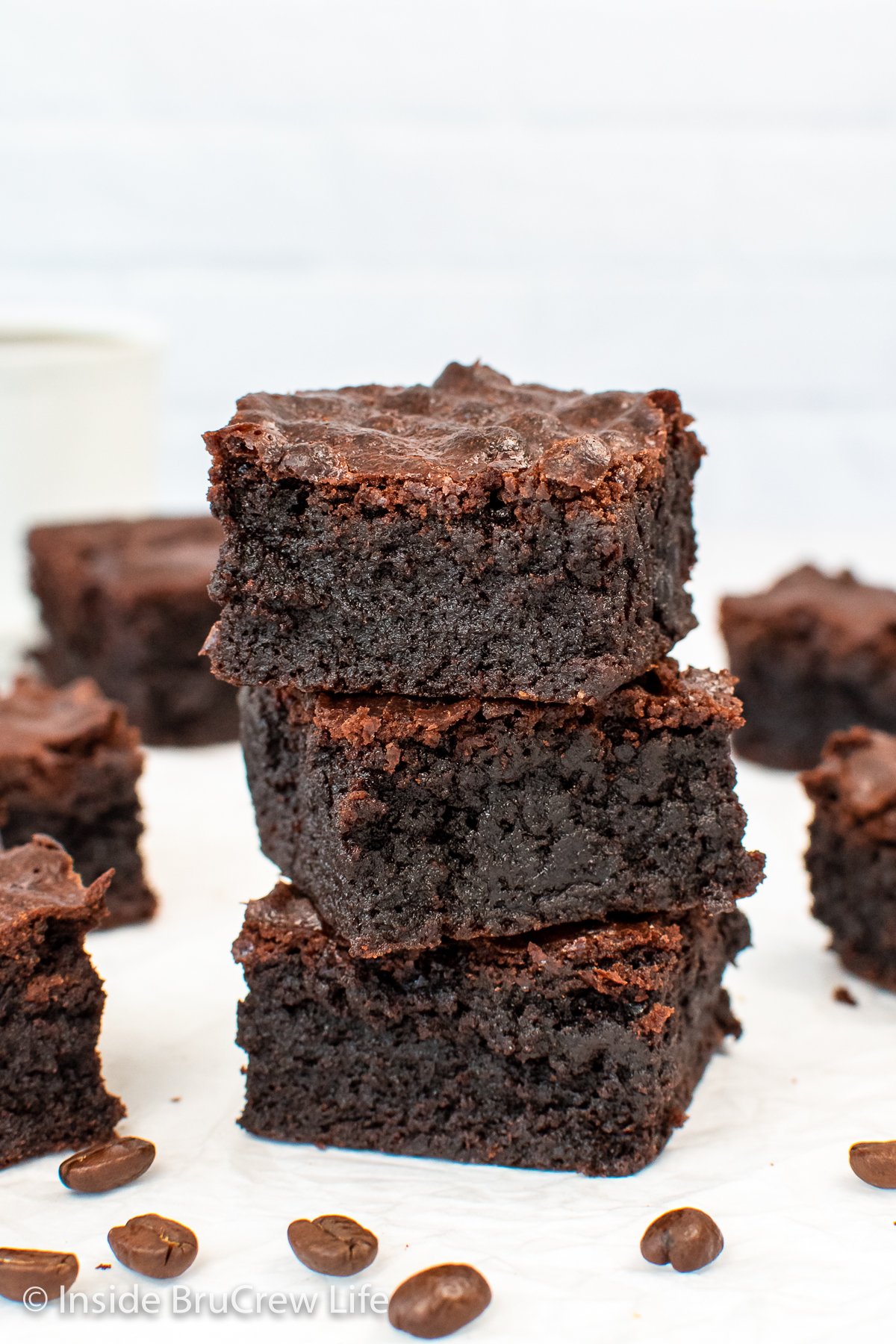 Three brownies stacked on top of each other.