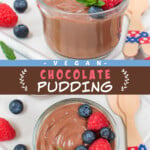 Two pictures of protein pudding collaged together with a brown text box.