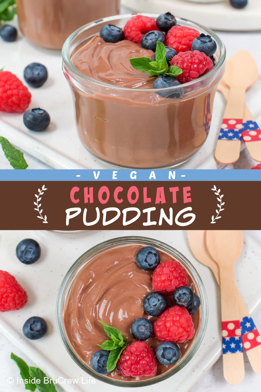 Two pictures of protein pudding collaged together with a brown text box.