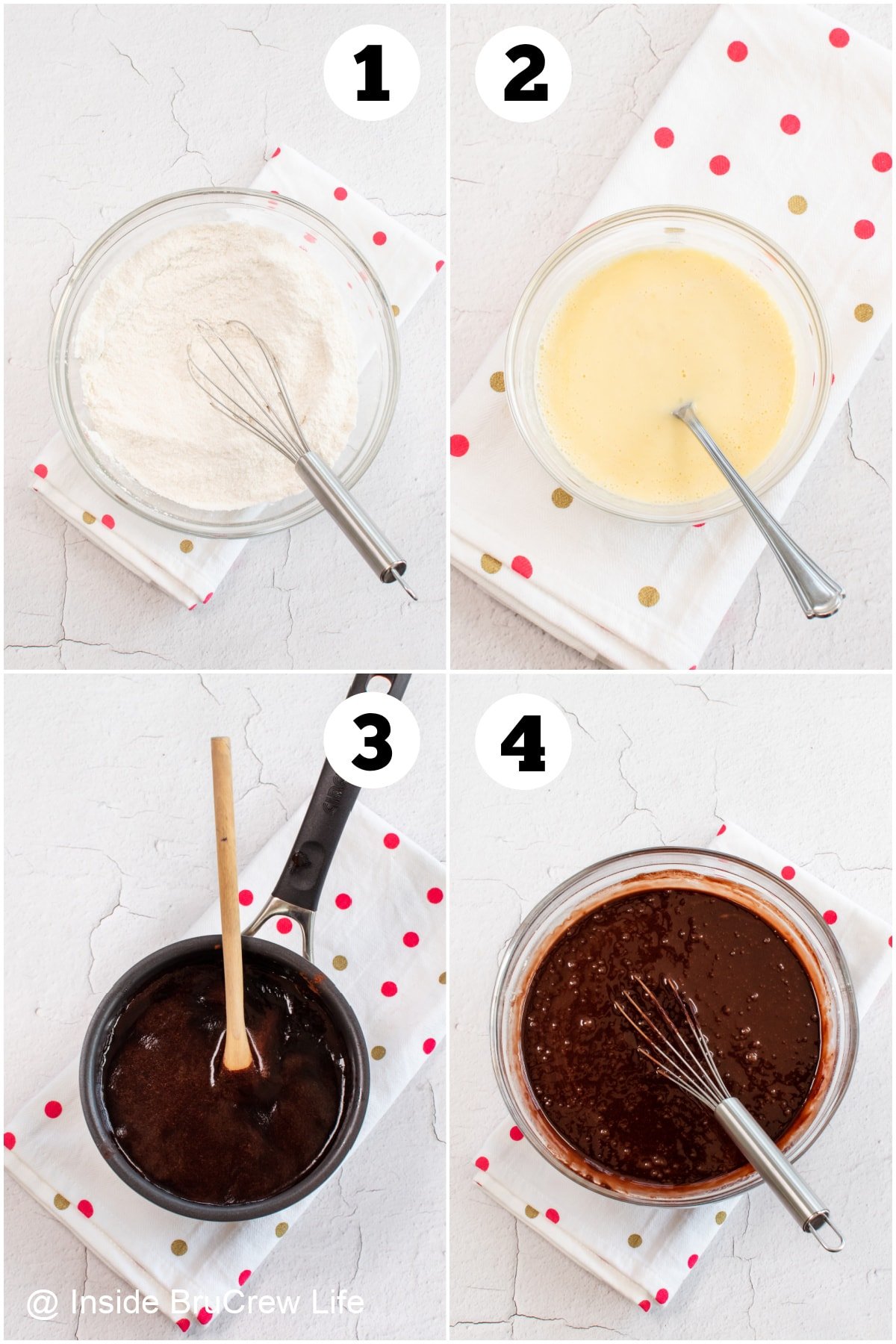 Four pictures collaged together showing how to make a dr. pepper cake.