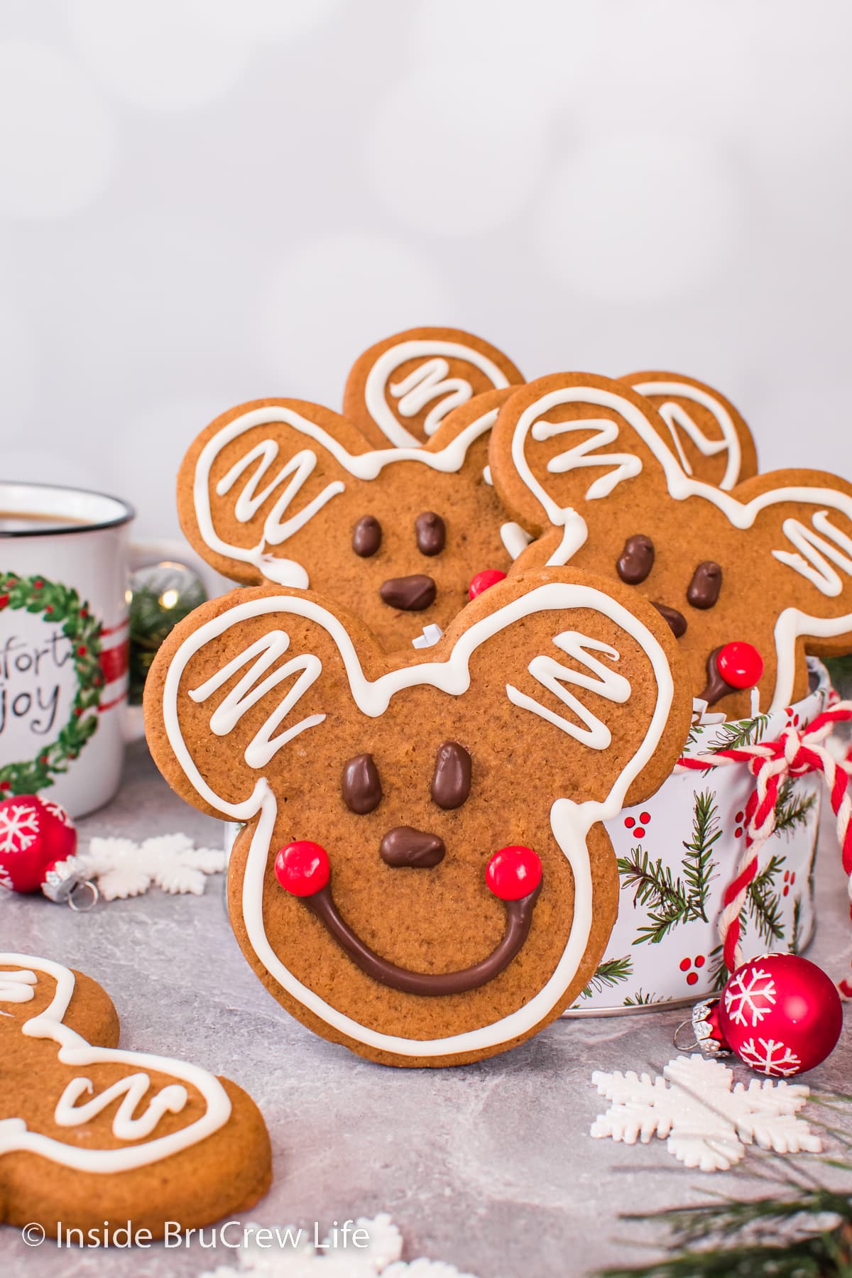 Decorated Mickey Mouse cookies on a tray.