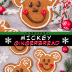 Two pictures of Mickey Gingerbread with a black text box.