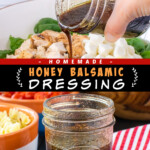 Two pictures of balsamic dressing with a black text box.