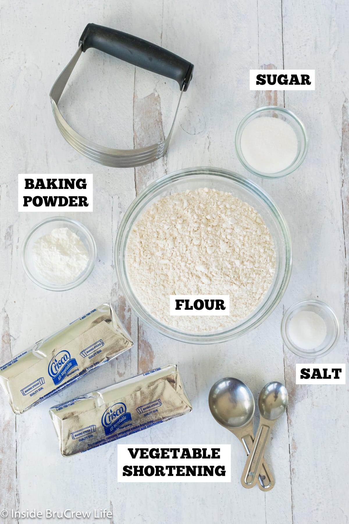 Ingredients needed to make a homemade baking mix.