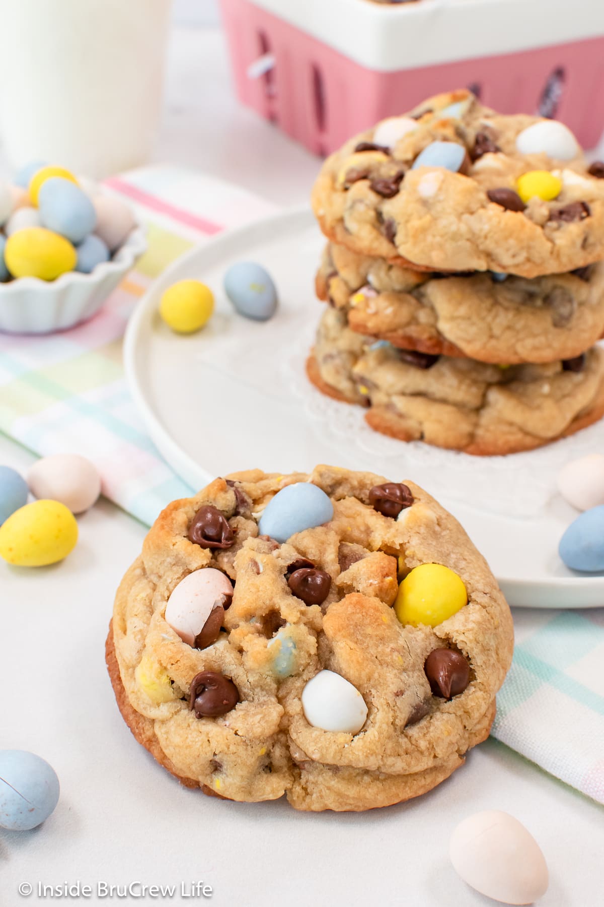 A thick cookie loaded with candy and chocolate chips.