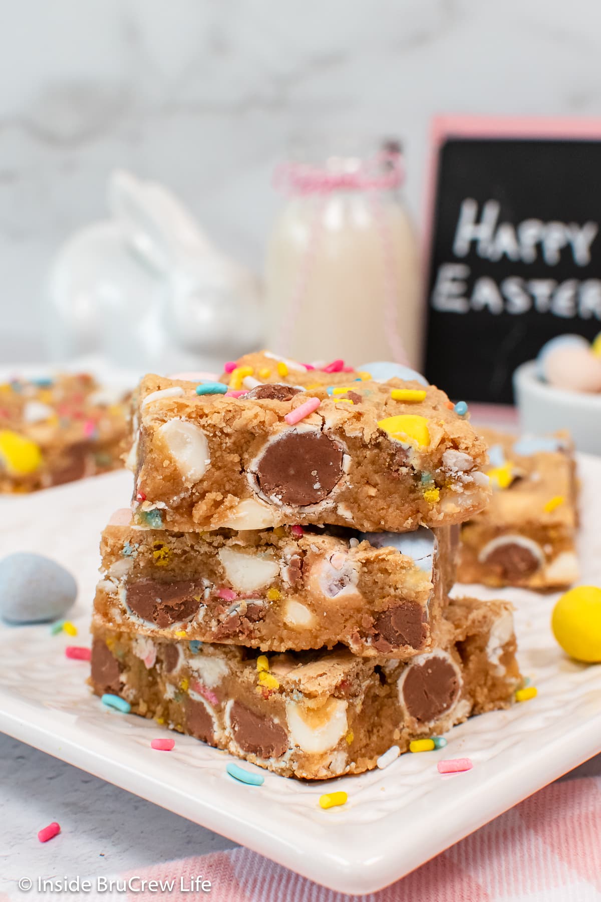 Three cookie bars stacked on top of each other.