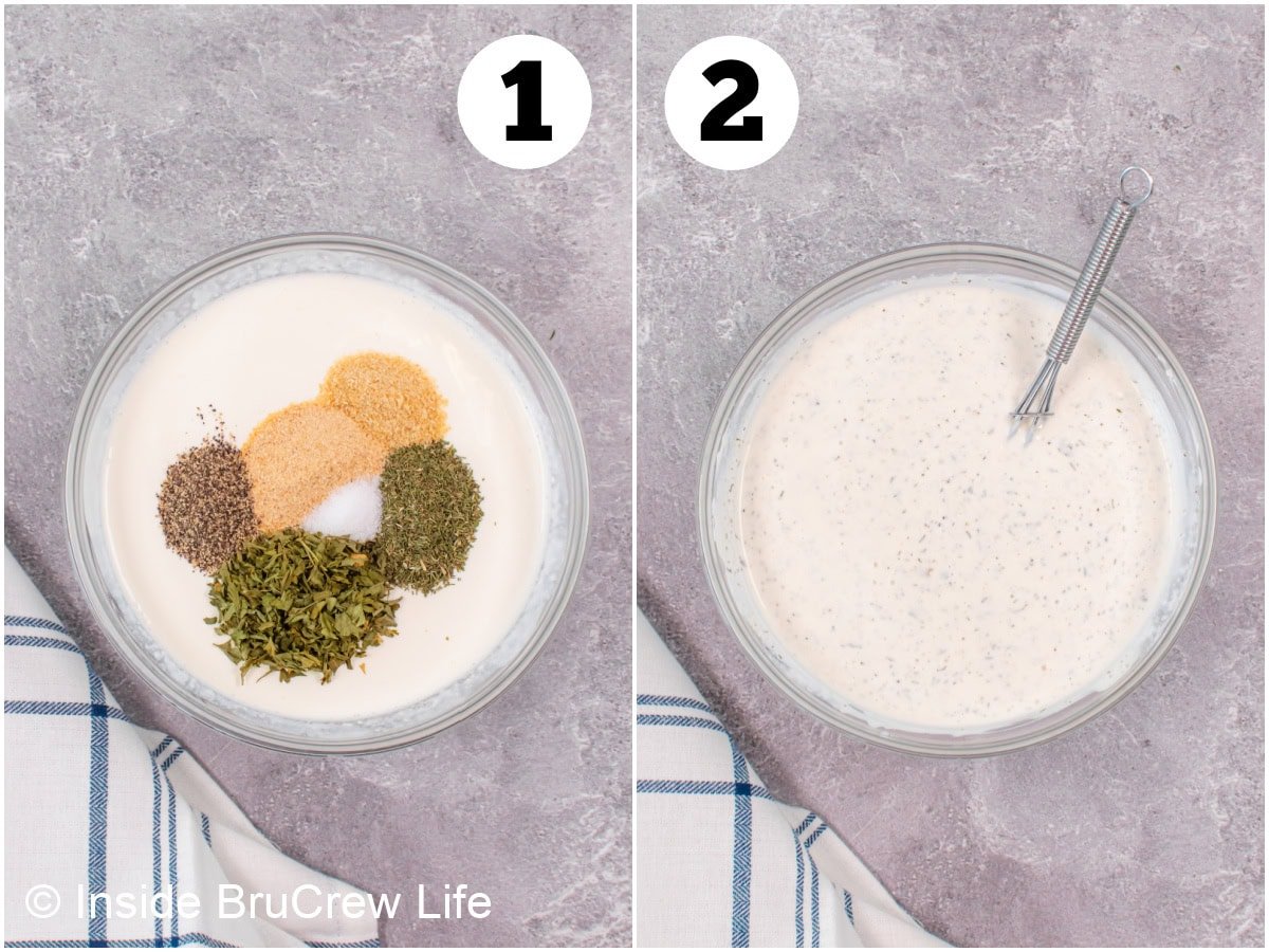 Two pictures showing how to make homemade dressing.