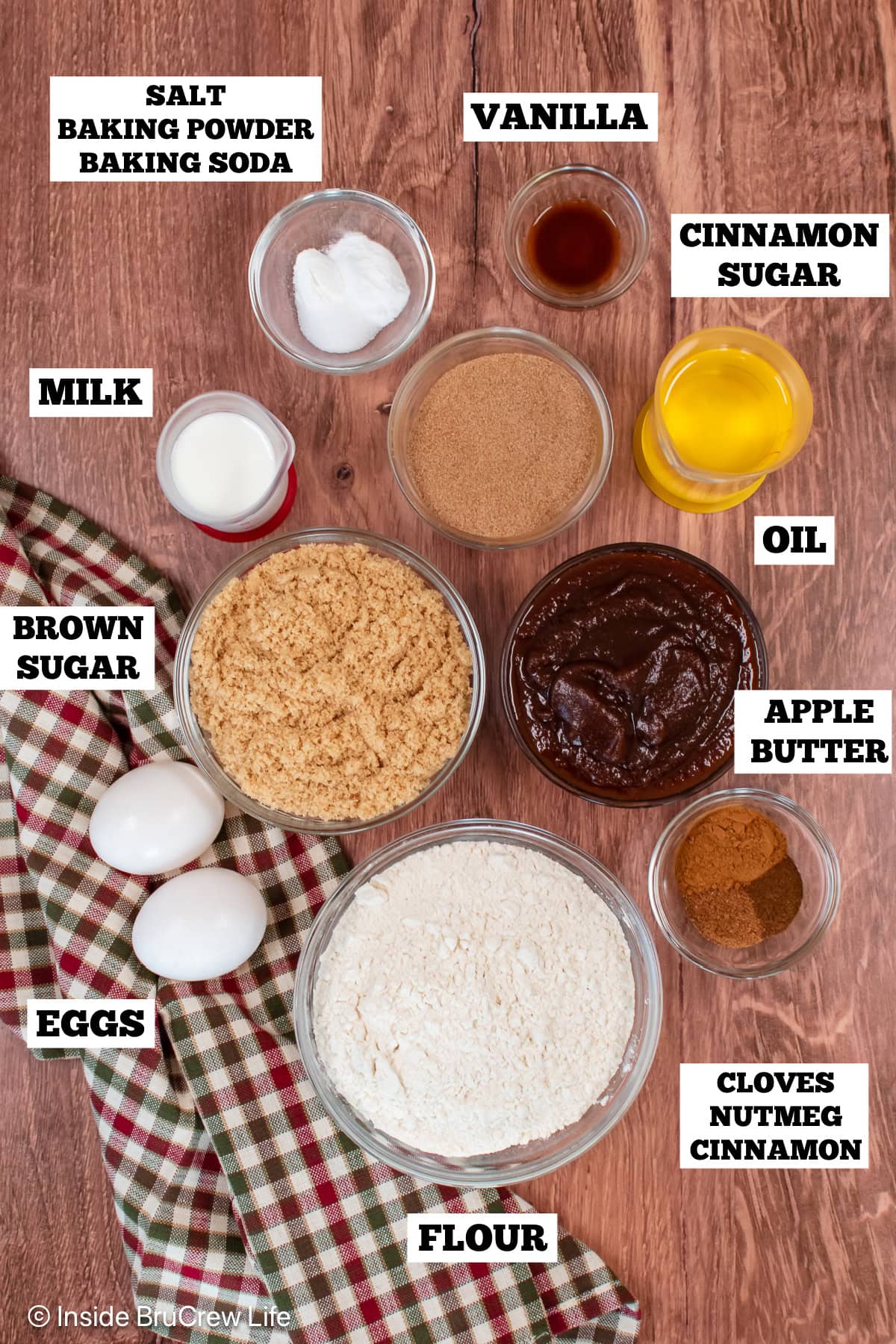 Bowls of ingredients needed to make a fall sweet bread.