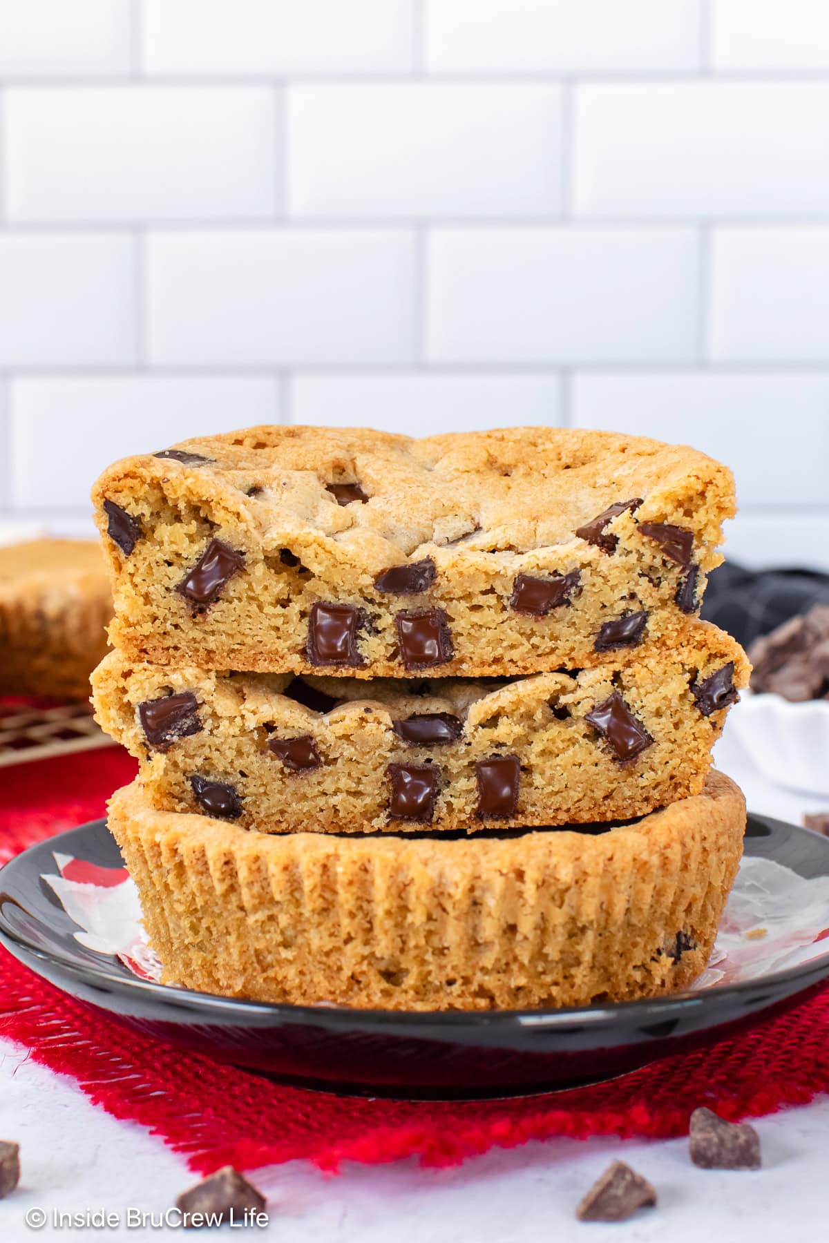 A homemade Jack Jack cookie cut in half showing the gooey center.