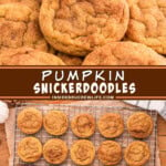 Two pictures of pumpkin snickerdoodles collaged together with a brown text box.