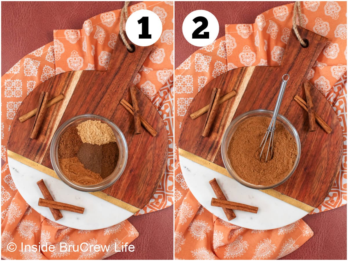 Two pictures collaged together showing how to make a spice blend.