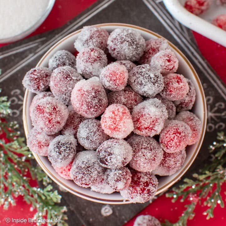 Overhead picture of a bowl filled with candied berries.