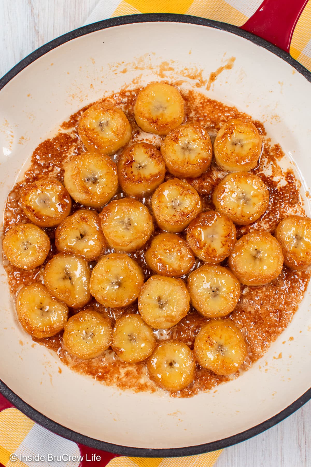 Caramelized bananas in a nonstick skillet.