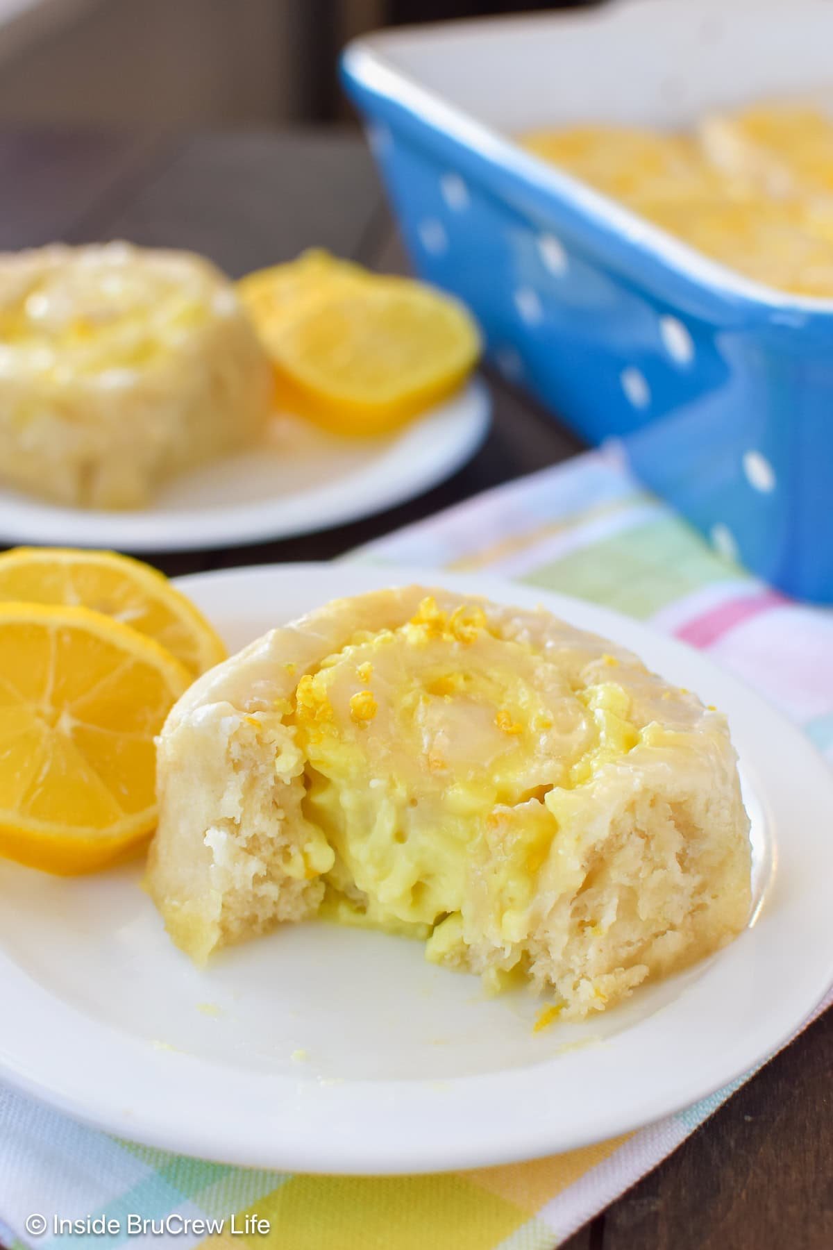A lemon roll filled with a lemon cream cheese center. 