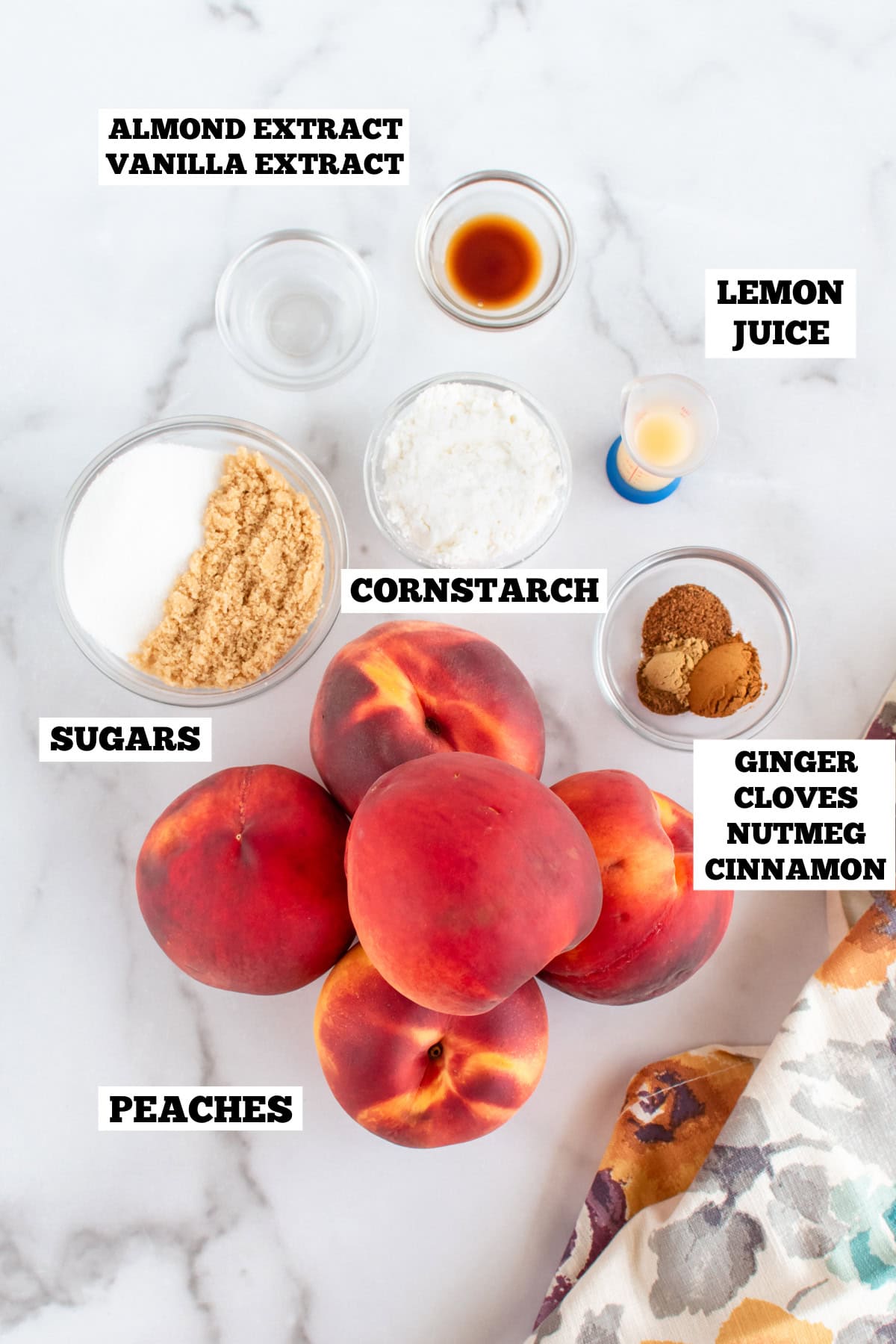 A white board with ingredients needed to make peach filling.