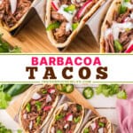 Pinterest title image for Barbacoa Tacos.