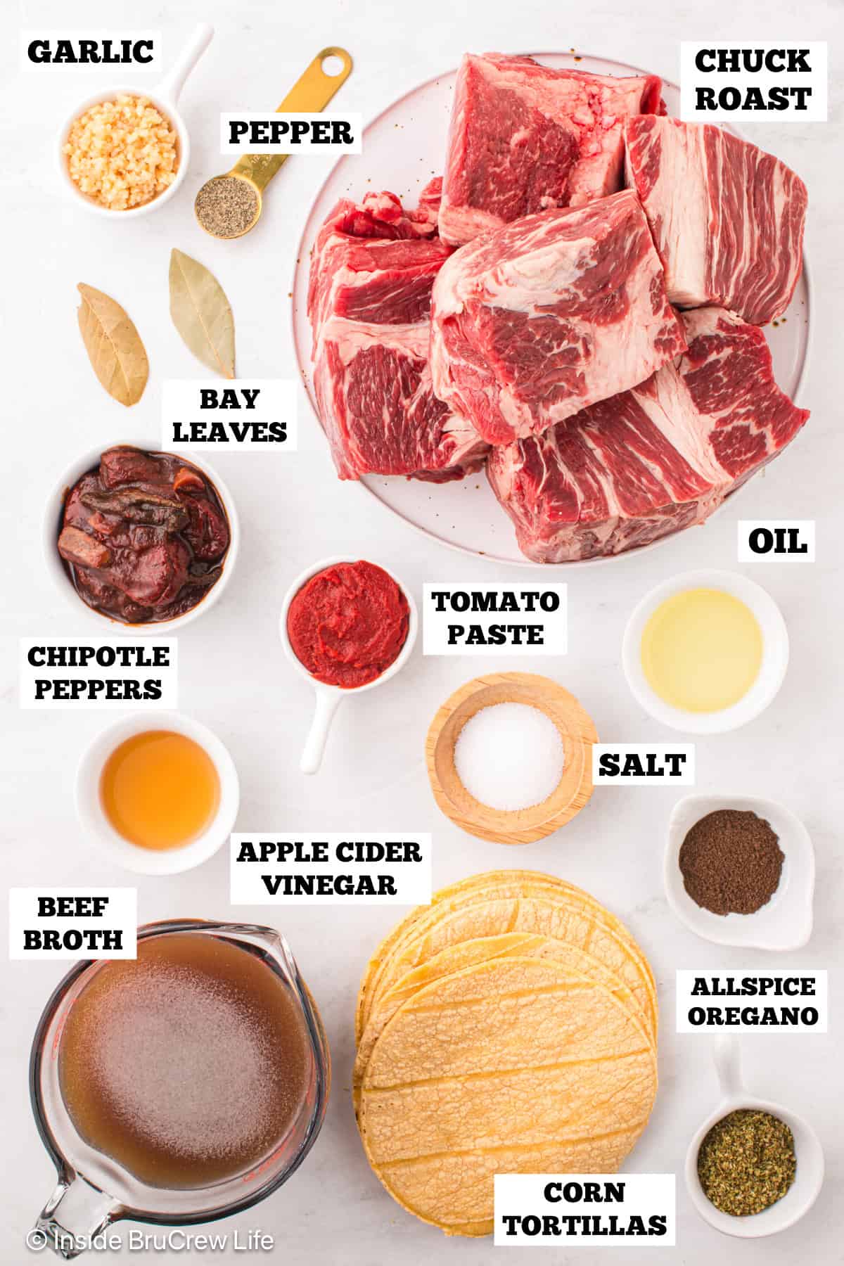 Barbacoa tacos ingredients.