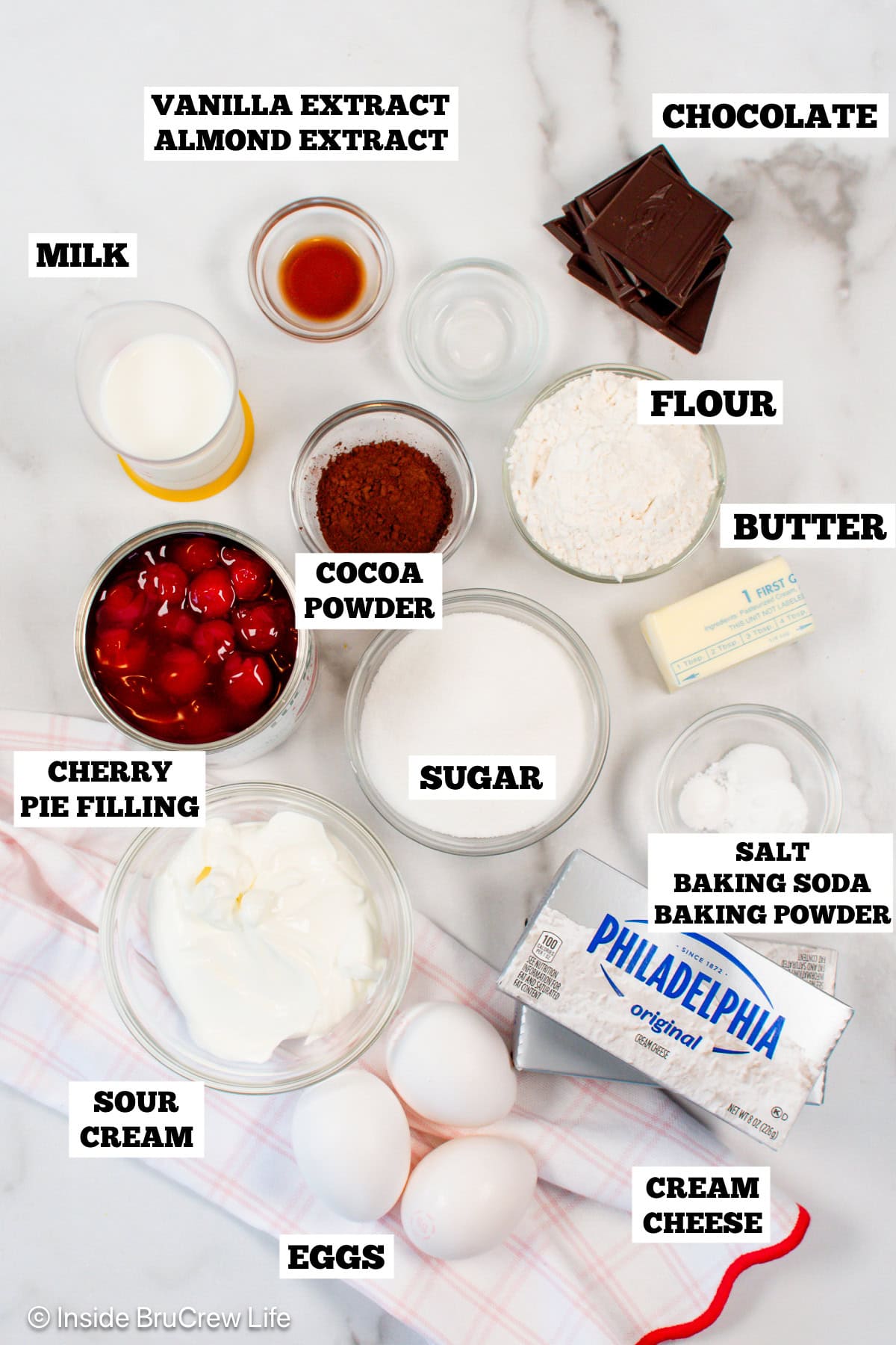 Black forest cheesecake ingredients.