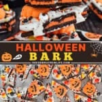 Pinterest title image for Halloween bark.