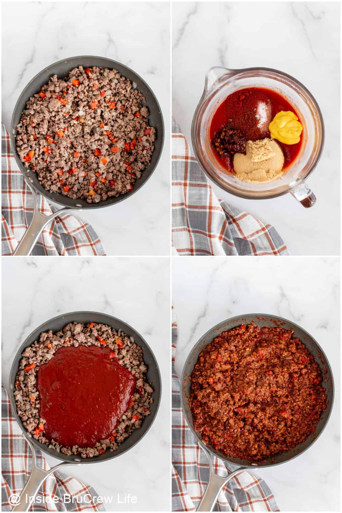 Step-by-step photos showing how to make sloppy joes.