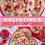 Pinterest image for Valentine's chocolate chip cookies.