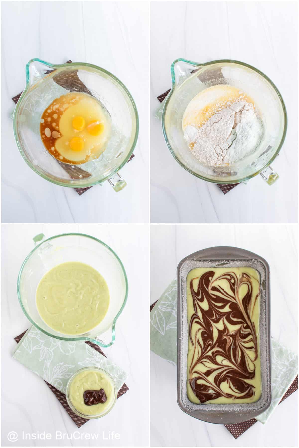 Step by step photos showing how to make a Starbucks copycat chocolate pistachio loaf.
