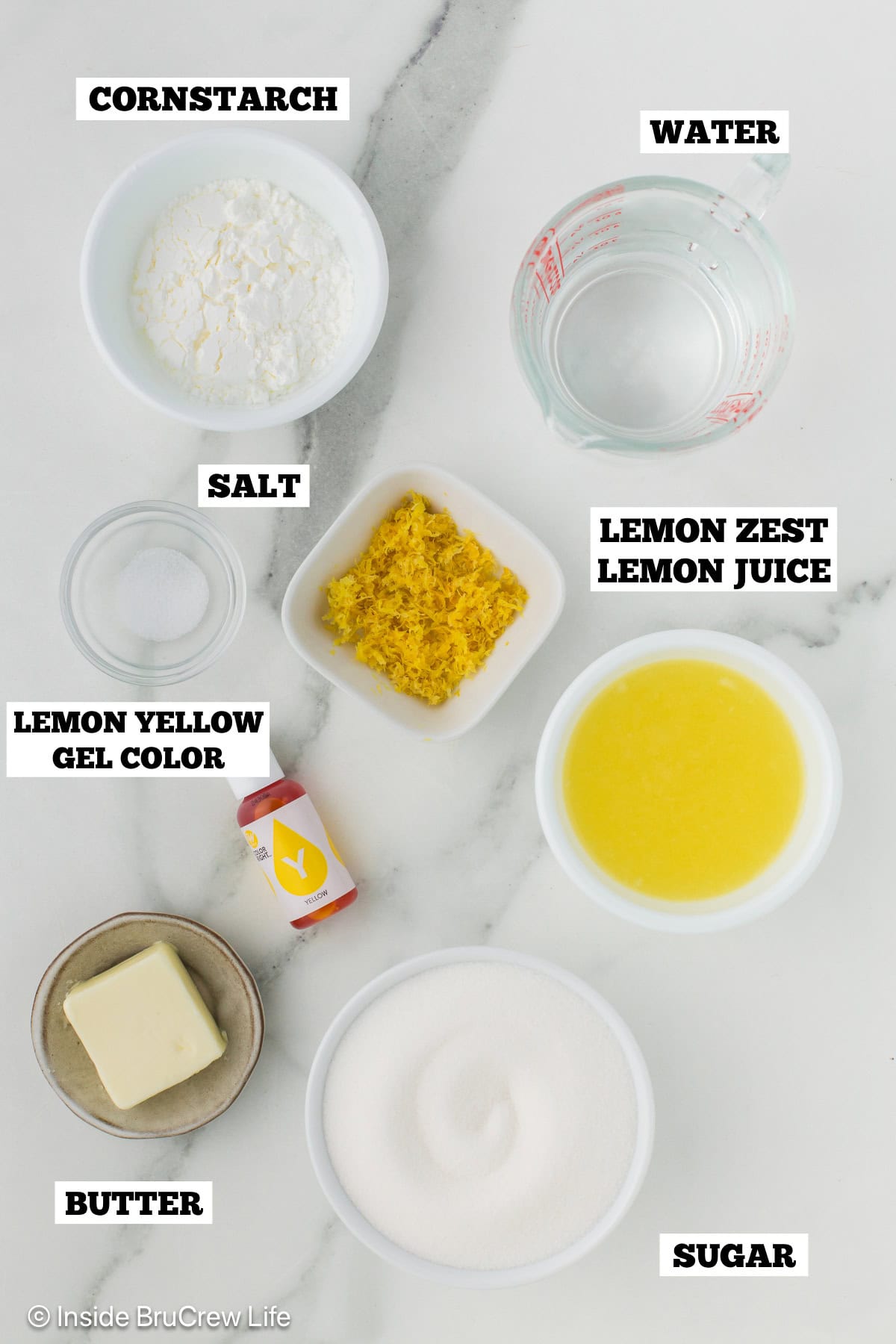 Lemon pie filling ingredients with text labels.