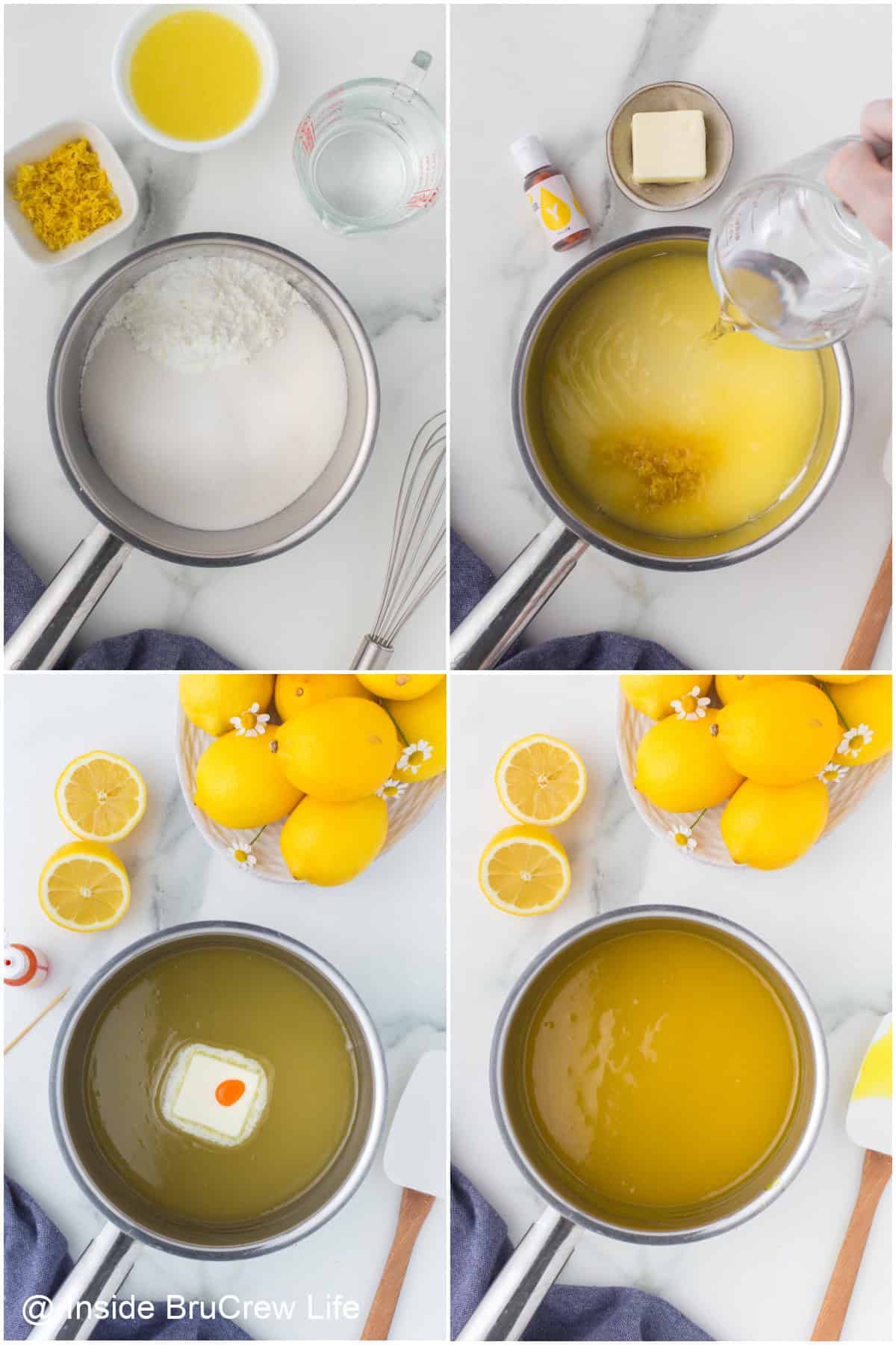 Step-by-step photos showing how to make homemade lemon pie filling.