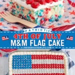 Pinterest image for 4th of July M&M Flag Cake.