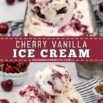 Pinterest image for cherry vanilla ice cream.