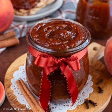 A full jar of homemade peach butter.