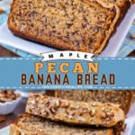 Pinterest image for maple pecan banana bread.